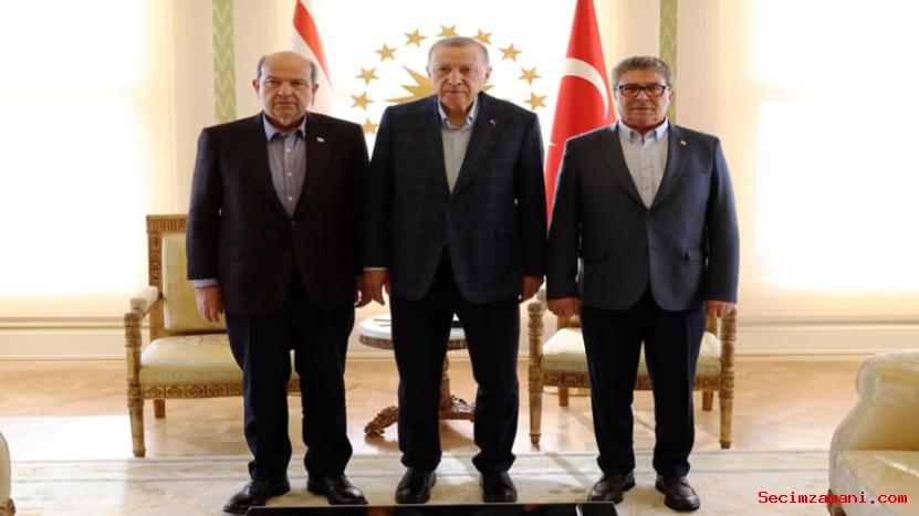 Cumhurbaşkanı Erdoğan, KKTC Cumhurbaşkanı Tatar ve KKTC Başbakanı Üstel ile bir araya geldi